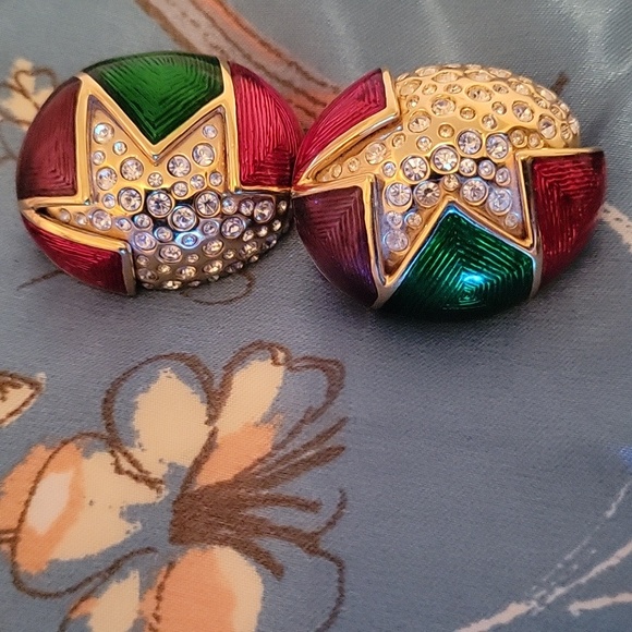 Vintage SWAROVSKI Large Enamel Star Crystal Earrings - Picture 5 of 5